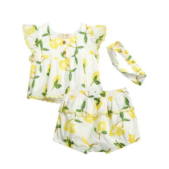 Jessica Simpson Baby Girls' Cotton Top, Bloomers and Headband Set, 3-Piece. Sizes 0M-12M