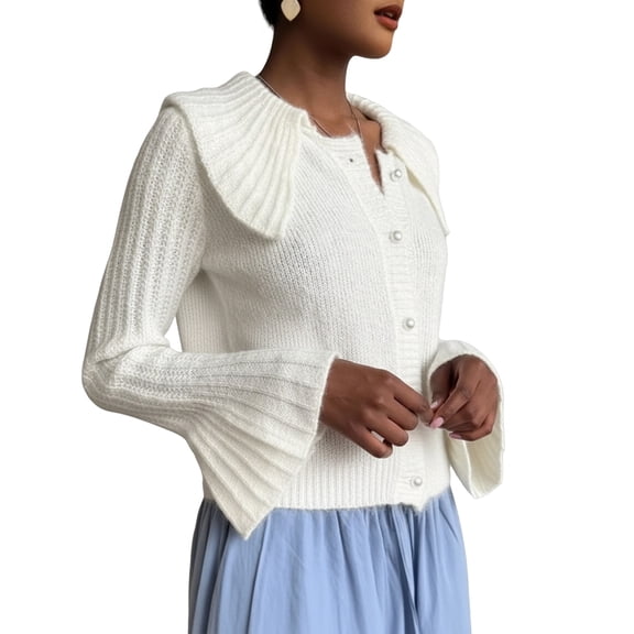 Women'S Open Front Sweater Cardigan Long Sleeve Button Down Knit Crop Cardigan Chunky Loose Outerwear Coats White S