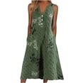 thumbnail image 1 of ICHUANYI Clearance Women's Summer V-Neck Qualities Casual Rose Printed Pocket Sleeveless Dresses(Army Green, M) ICHUANYI WER2023081403911, 1 of 8
