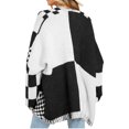 thumbnail image 5 of Long Sleeve Color Block Plaid Cardigan Oversized Knit Front Cardigan Jacket Women's Plaid Sweater, 5 of 6