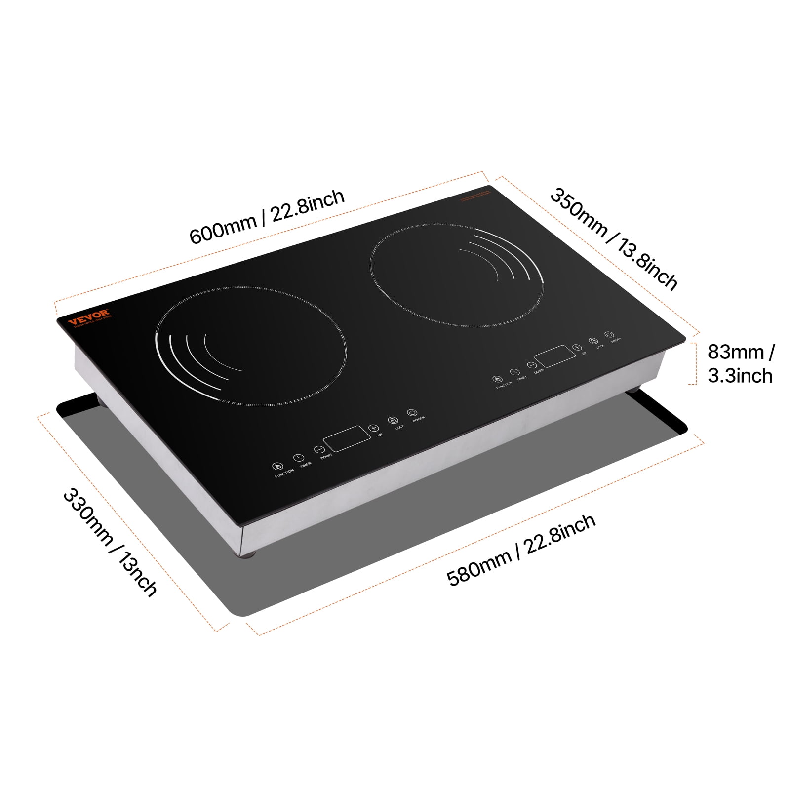 VEVOR Induction Cooktop, 1800W Electric Countertop Burner, 2 Burner Touch Control Stove, Built-in Induction Cooktop with 9 Power Settings, Child Safety Lock, Timer, Glass Surface