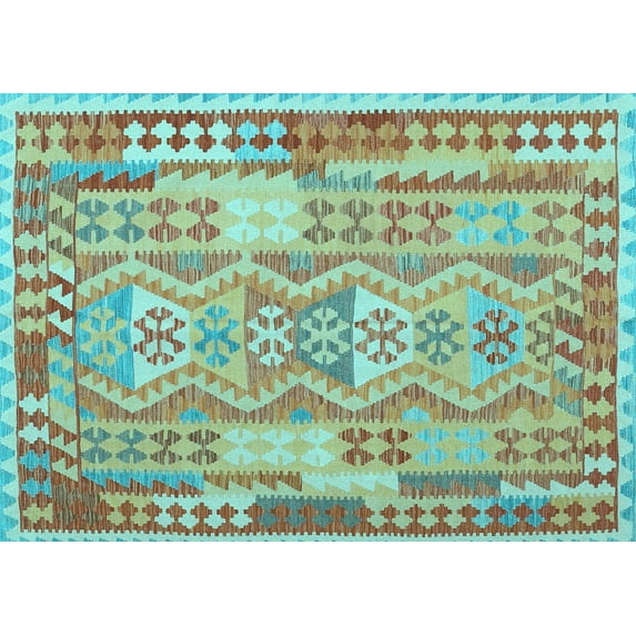 Ahgly Company Indoor Rectangle Abstract Light Blue Contemporary Area Rugs, 7' x 10'