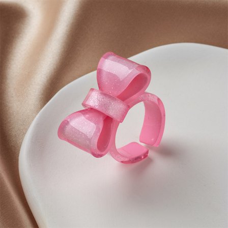 Bowknot Resin Cuff Rings for Women with Glitter Powder Pearl Pink Inner Diameter: 18mm