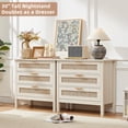 thumbnail image 5 of LELELINKY 2pc 3-Drawer Storage Nightstand, 31.5" Wide Rattan Bedside Table, Boho Tall Cabinet for Bedroom, Living Room - Grey White, 5 of 7