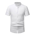 thumbnail image 1 of YanHoo Chemises en Lin pour Hommes Coupe Ajustée à Manches Courtes Col Officier en Coton, 1 of 8