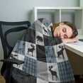 thumbnail image 4 of Flannel Fleece Throw Blanket Deer Bear Retro Grey Plaid Lightweight Soft Plush Blankets,Forest Animal Shadow Cozy Warm Throw Blanket for Couch Sofa Bed Car Office All Season Use 40x60in, 4 of 9