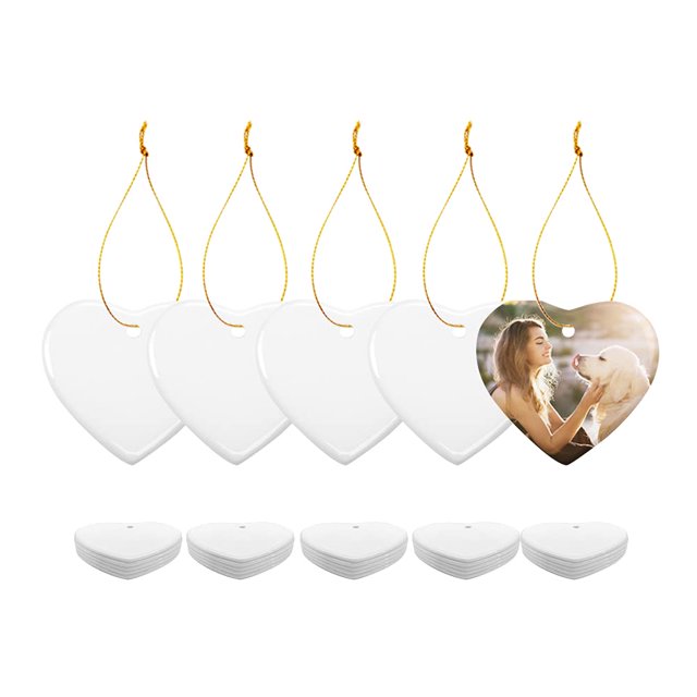 Adorno en forma de corazón de cerámica PYD Life de 3 pulgadas, 25 unidades con cadena dorada