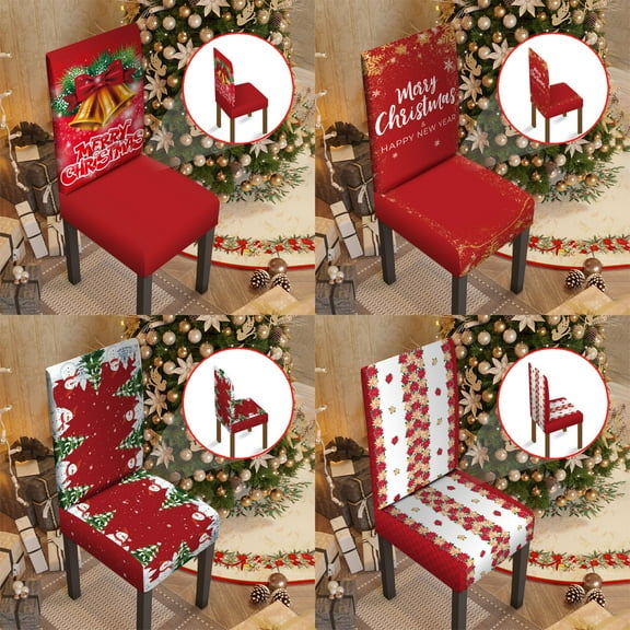 Nkmbld Christmas Chair Covers for Dining Room, Xmas Stretch Chair Slipcovers Washable Kitchen Chair Protector Cover for Christmas Party Decor, Red