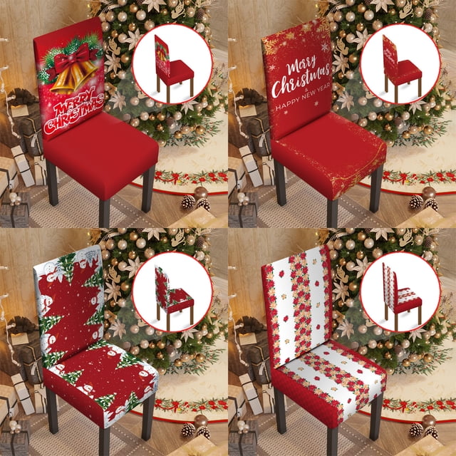 Housses Extensibles de Chaises de Noël pour Salle à Manger - Housses Rouges Lavables pour Déco de Fête des Fêtes et Protection