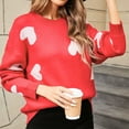 thumbnail image 6 of Womens Valentines Sweater Peach Heart Pattern Crewneck Sweater Soft Knit Long Sleeve Pullover Casual Comfortable Jumper Top Red XL, 6 of 9