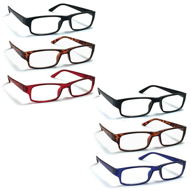 6 Pack Reading Glasses by BOOST Traditional Frames Black, Tortoise Shell, Blue and Red, for Men and Women, with Comfort Spring Hinges, Assorted Colors, 6 Pairs (+1.00) Walmart.com