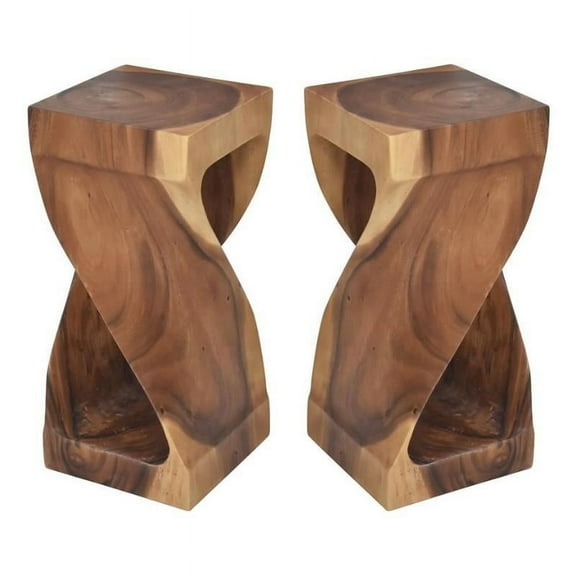 Home Square Wood Glaze Accent Side Table in Natural- Set of 2