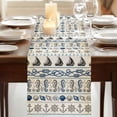 thumbnail image 3 of Vintage Coastal Table Runner, Beach Nautical Seahorse Shell Anchor Washable Cotton Linen Table Runners 120 Inches Long, Dresser Scarf Runner for Dining/Living Room/Kitchen/Square Tables 13''x120'', 3 of 9