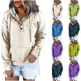 thumbnail image 3 of EQWLJWE Womens 2023 Hooded Snap Button Collar Drawstring Hoodies Pullover Sweatshirts Fall Long Sleeve Tops Shirts with Pocket Plus Size Oversized Sweatshirts For Women Halloween, 3 of 5