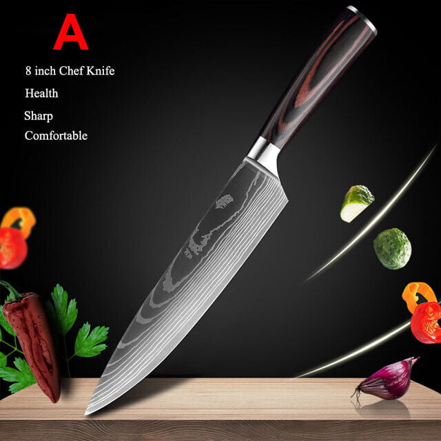 DFITO 8Pcs Kitchen Knife Set Damascus Pattern Stainless Steel Pro