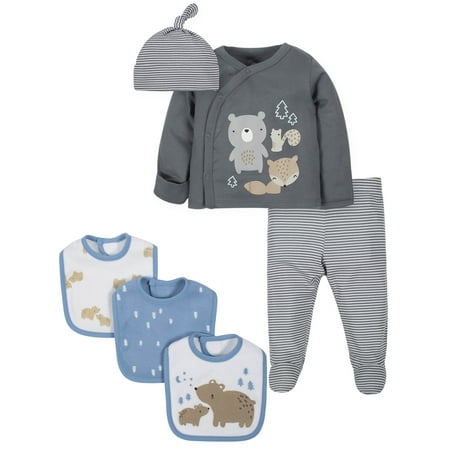 Wonder Nation Baby Boy Take Me Home Outfit & Bibs Baby Shower Layette Gift Set, 6-Piece