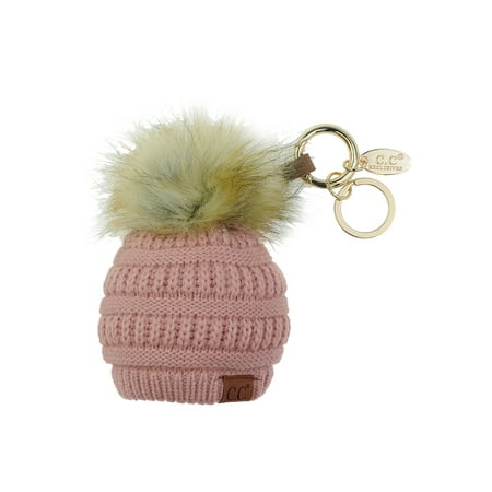 NYFASHION101® Pom Pom Beanie Key Chain Key Ring Handbag Tote Accessory - Rose