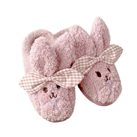 

Honeeladyy Women s Winter Cotton Slippers Indoor Rabbit Ears Warm Plush Shoes Outdoor Couple Anti-Skid Slippers
