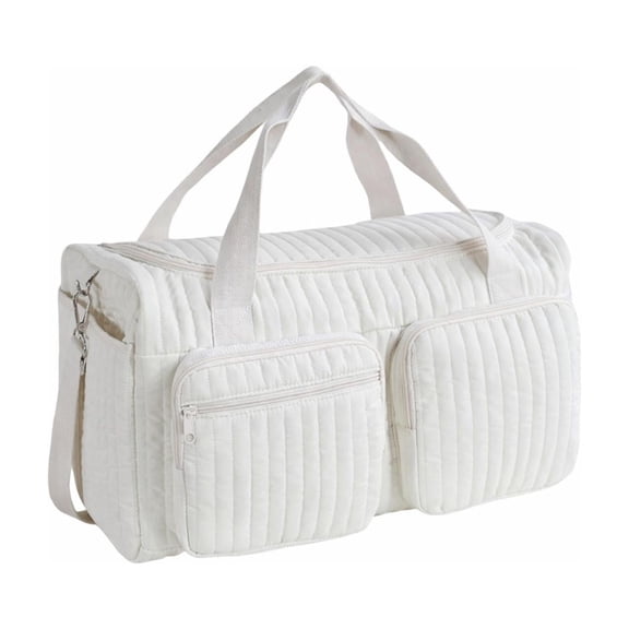 Floral Quilted Duffle Bag for Women - Large Cotton Travel Duffel Weekend Bag with Adjustable Carry Strap, Cute Diaper Bag Alternative for Maternity Hospital Use