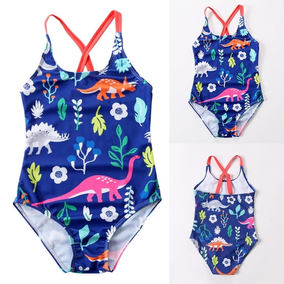RTKFRFLM Girls One-Piece Dinosaur Swimsuit Summer Pool Beach Outfit Lightweight Swimwear for Kids
