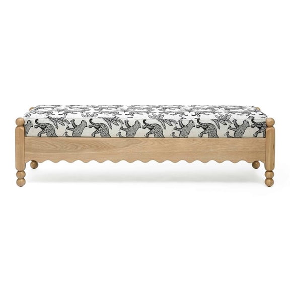 Pemberly Row Contemporary Accent Cream Leopard Jacquard Bench