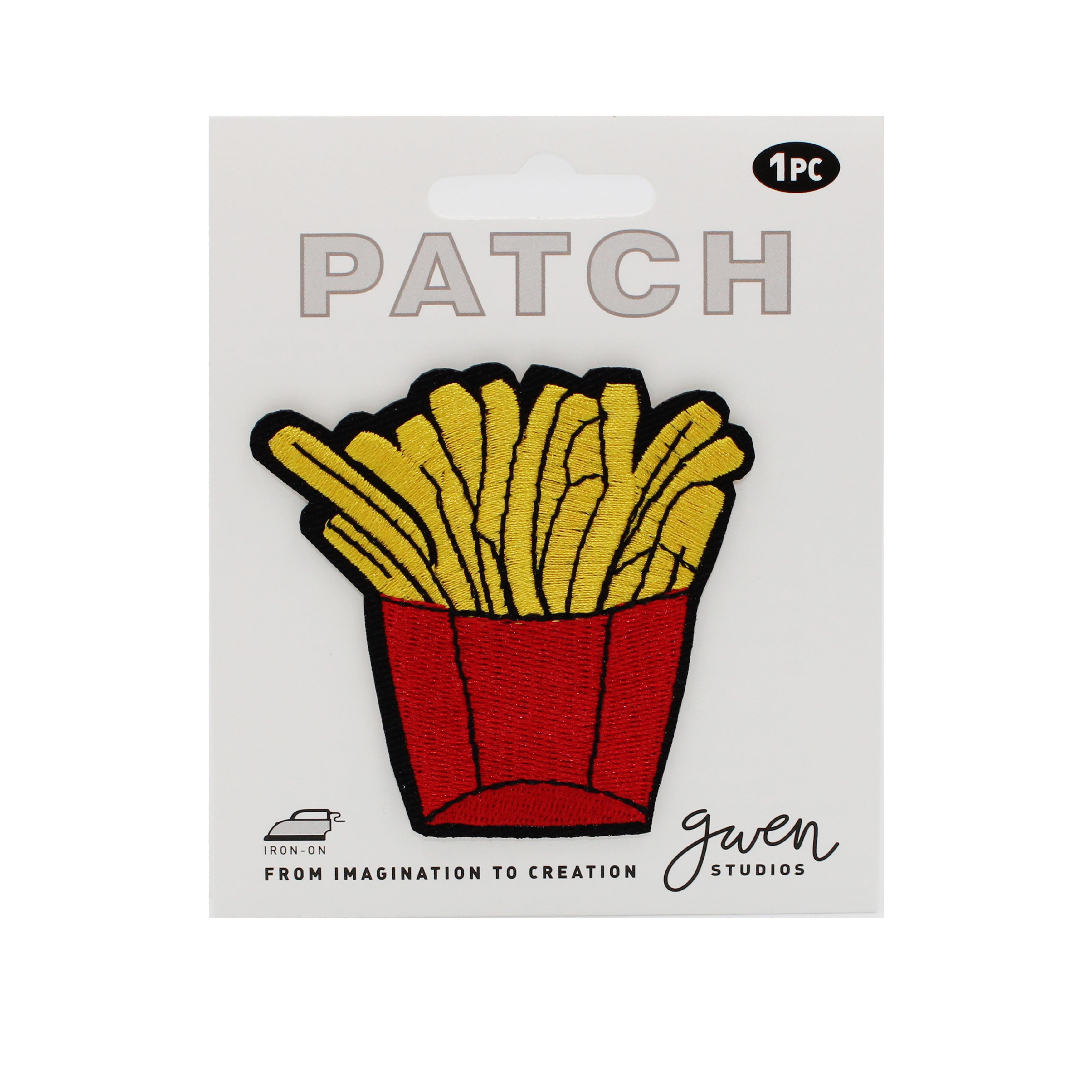 Gwen Studios Embroidered Red and Yellow French Fries Iron-on Patch Applique, 2.6" x 2.6"