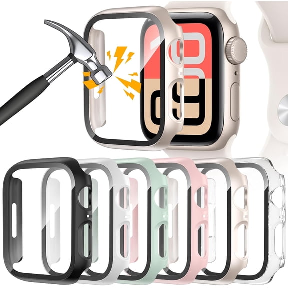 6‑Pack Ultra‑Thin Hard PC Full‑Coverage Case with Built‑in Tempered Glass for Apple Watch Series 9 / 8 / 7 45mm, Anti‑Scratch iWatch Protective Face Cover Accessories
