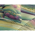 thumbnail image 3 of Ambesonne Nautical Quilted Coverlet 3 Pcs, Whale and Turtle Hippie, Queen Size, Seafoam Purple and Pink, 3 of 4