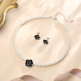 thumbnail image 5 of Aleasha Flower Pearl Necklace Set Black Rose Earrings for Women White Shell Pearl Strand Jewelry Gifts, 5 of 7