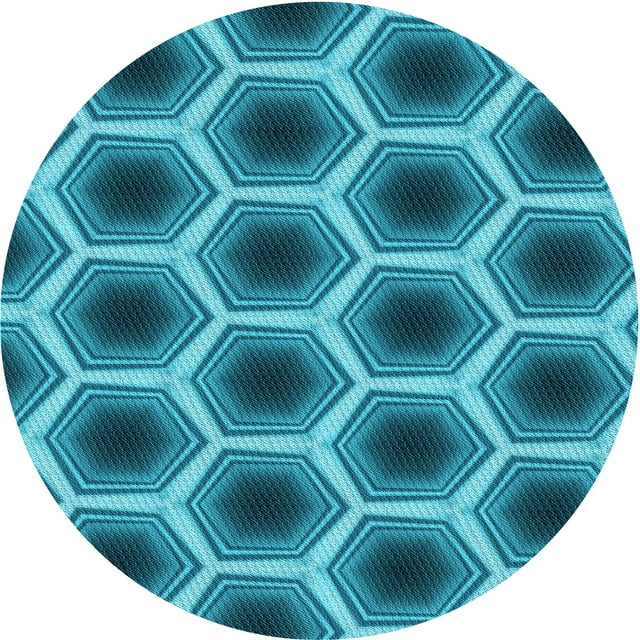 Ahgly Company Machine Washable Indoor Round Transitional Dark Cyan Green Area Rugs, 4' Round