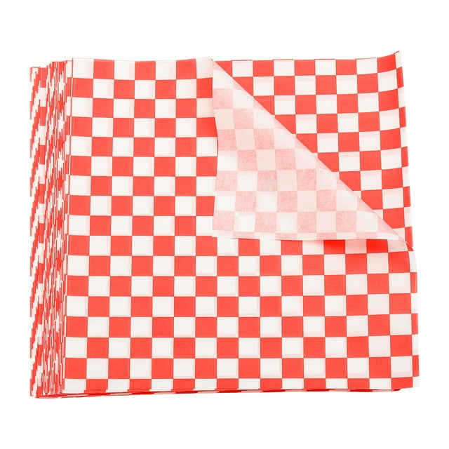 100pcs Square Checkered Pattern Wax Paper Sheets 7" x 7", Blue