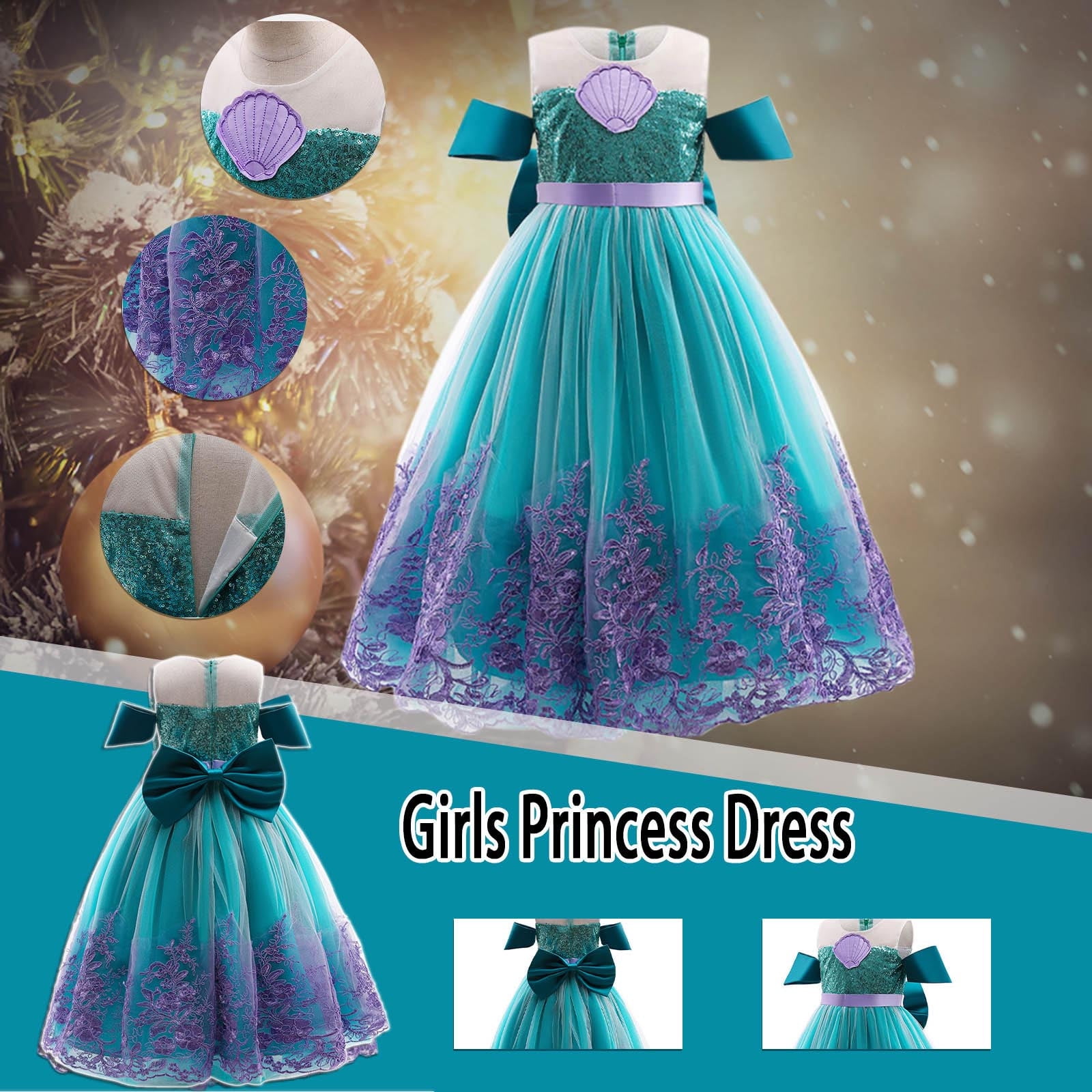 Princess Lilac Long Girls Pageant Dresses Kids Prom Puffy Tulle Ball Gown