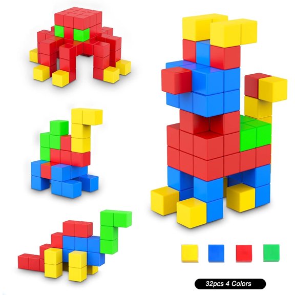 GoXteam Magnetic Blocks, 32PCS Magnetic Building Blocks for Toddlers Age 3-5 Magnet Cubes Toys