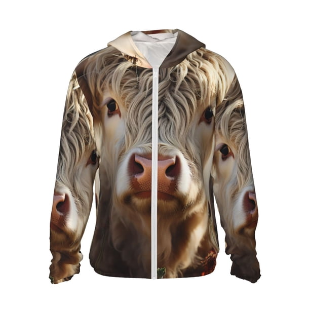 Balery Adorable Flower Field Cow Sudadera ligera de manga larga con capucha y protección solar UPF 50+ para hombre y mujer, ideal para pesca y running-XX-Large