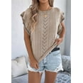 thumbnail image 5 of Women Cap Sleeve Tops Summer Crew Neck Shirt Crochet Knit Sweater Khaki S, 5 of 9
