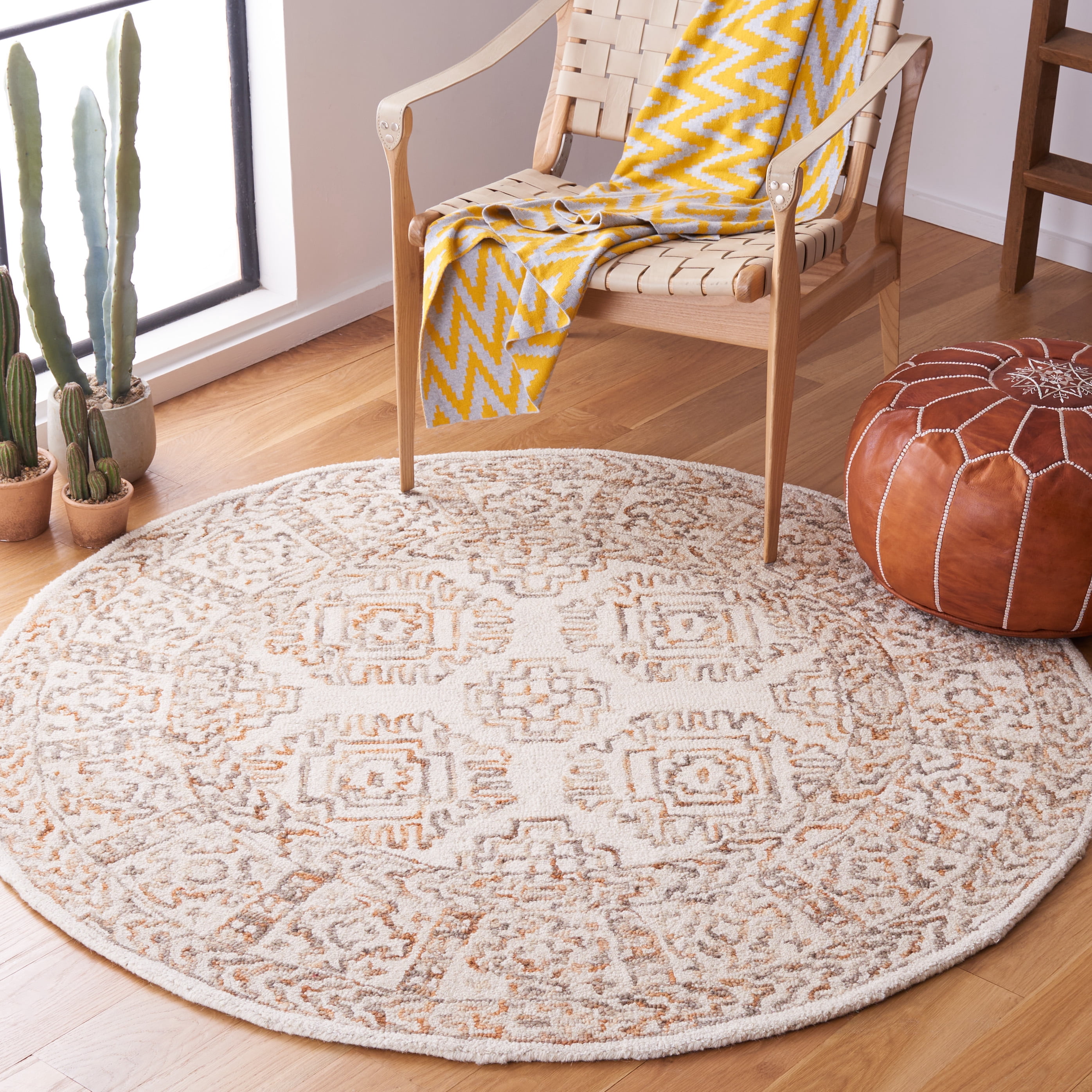 SAFAVIEH Aspen Divna Geometric Area Rug, Ivory/Sage, 5' x 5' Round