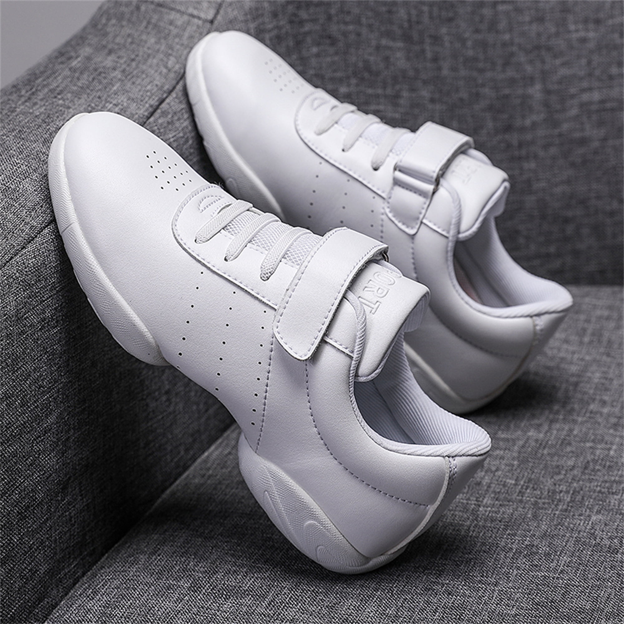 YOURDIARY Cheer Shoes for Youth Girls, White Varsity Cheerleading Shoes for Youth, Breathable and Lightweight Dance Athletic Flats