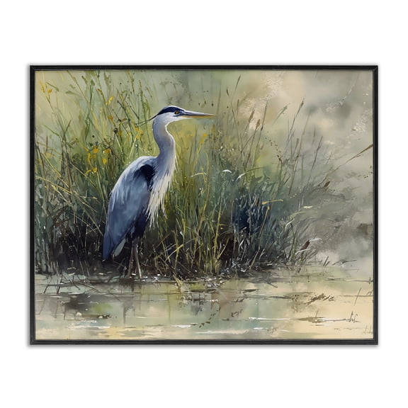 Stupell Industries Heron In The Grass Black Framed Giclee Art, design by Franklyn Gregory