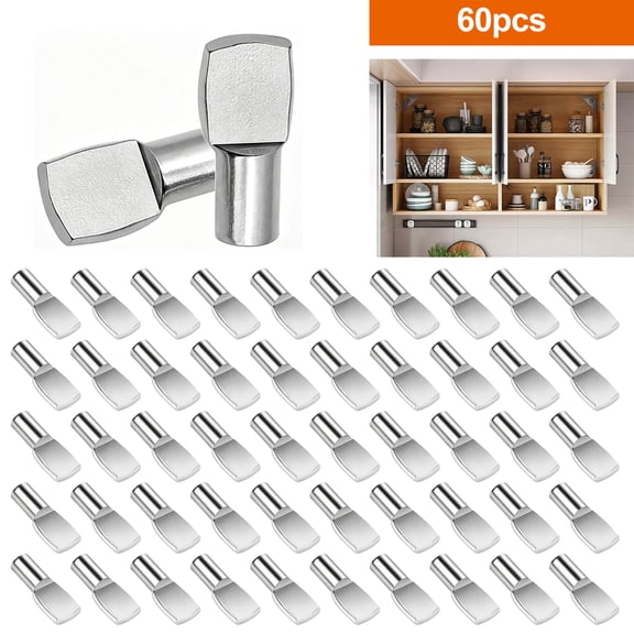 TSV 60pcs 5mm Shelf Pegs Pins, Metal Nickel Shelf Support Pegs, Spoon Shaped Cabinet Support Pins Holders for Kitchen Furniture & Closet