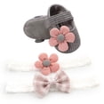 thumbnail image 3 of Diconna Baby Soft Sole Floral Mary Jane Flats and Hairbands 3 Piece Set, 3 of 5