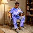 thumbnail image 4 of CCRFTGI Mens Pajamas Short Sleeve Sleepwear Round Neck Tie Dye Loungewear Deep Pockets Soft Pant Relaxed Fit 2 Pieces Pajamas Dark Blue 2XL, 4 of 6
