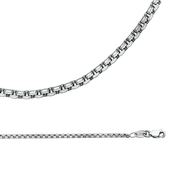 Solid 14k White Gold Chain Box Necklace Round Link Diamond Cut Hollow Cable Light 1.8 mm 16 inch