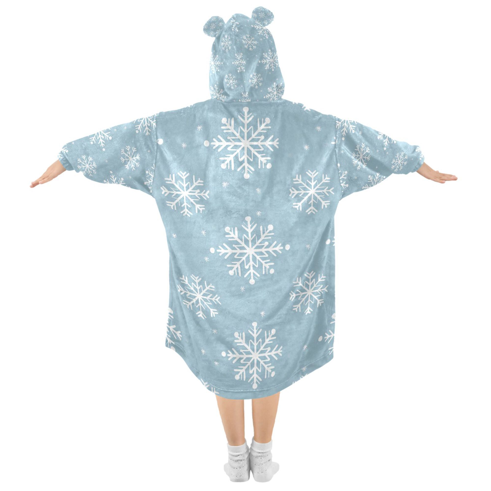 FORMRS Wearable Blanket Hoodie with Sleeves for Kids Cozy Flannel Sweatshirt, Gray Snowflake