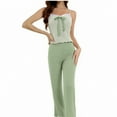 thumbnail image 2 of Casual 2 Piece Outfit for Women New Women 2 Piece Cute Cami and Pants Lounge Sets Front Bow Tank Tops High Waist Wide Leg Pants Sleepwear Green M, 2 of 4