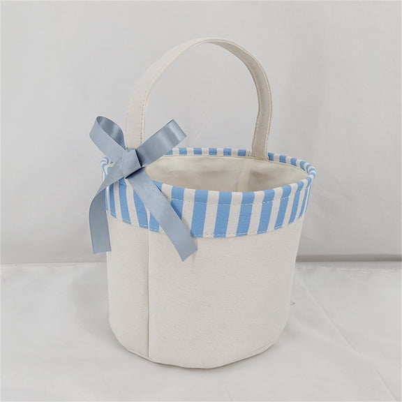 AURIGATE Easter Cloth Basket with Decorative Ribbon 9×7.9in Fabric Treat Bucket for Egg Hunt Party Favors Gift Wrapping