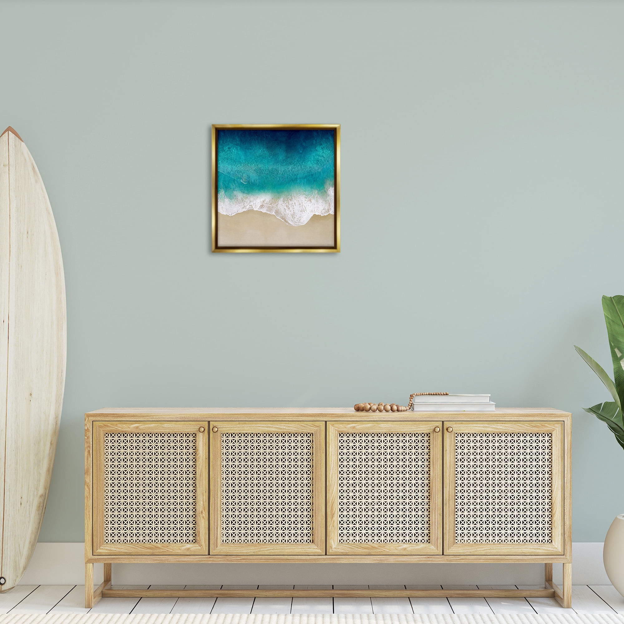 Stupell Industries Aerial Tropical Blue Tide Nature Painting Gold Floater Framed Canvas Art Print Wall Art, 25 x 25