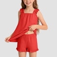 thumbnail image 2 of mgoYE Girl Outfits Size 10-12 Girls Summer Clothes Girl Outfits Print Ruffle Sleeveless Top + Casual Short 2 Piece Cute Clothing Set(Red,13-14 Years), 2 of 7