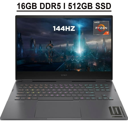 HP Omen 16 Gaming Laptop 16.1" FHD IPS 144Hz 100% sRGB Display AMD Octa-Core Ryzen 7 6800H Processor 16GB DDR5 512GB SSD NVIDIA GeForce RTX 3060 6GB RGB Backlit USB-C B&O HDMI Webcam Win11 Black