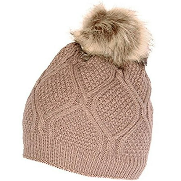 Beaute Fashion Women's Beanie Hat with Faux Fur Pom Lined, USA COMPANY (Taupe) - Walmart.com