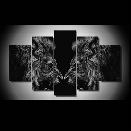 Lions Framed Wall - Moaere 5 Pcs Framed King Lion Animal Picture Canvas Posters Prints Pictures Wall Art Deco